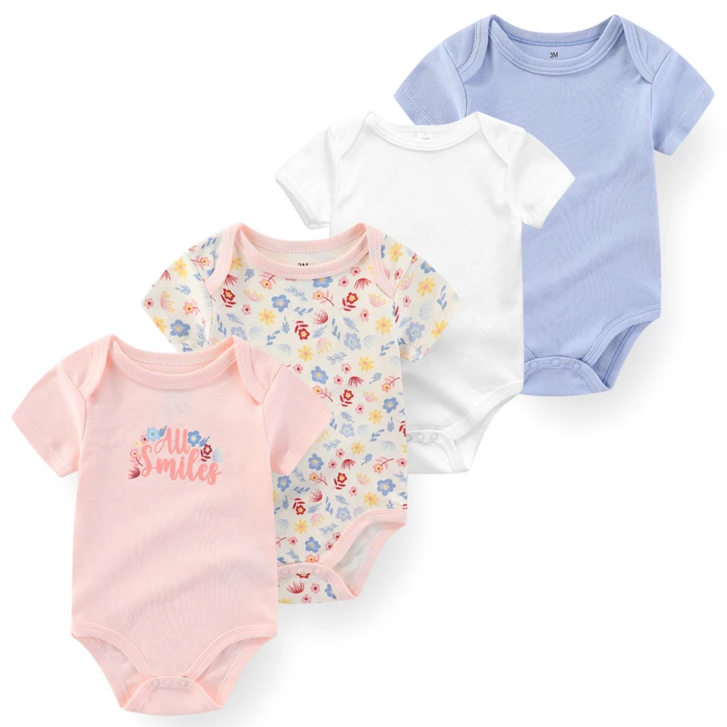 4Pieces Newborn Baby Boy Clothes Cartoon Cotton Romper Summer Short Sleeve Baby Girl Clothes 0-12M Print Bodysuit Bebes