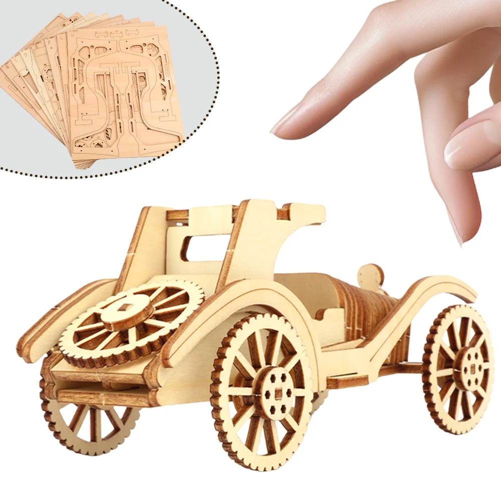 3D Retro Convertible Sports Car Model Wooden Jigsaw Puzzle Parent-child Interactive Wooden Assembly Game