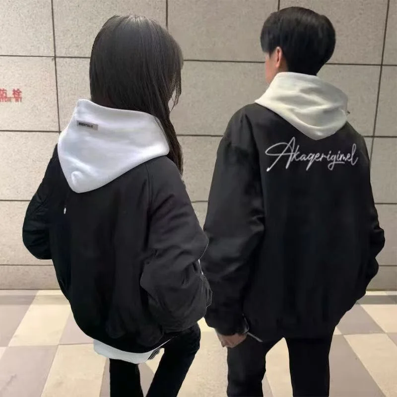 

Retro American Sle Men's Baseball Jaet Lettering Thin Pilot Trendy Early Autumn Faion Outerwear for Couples