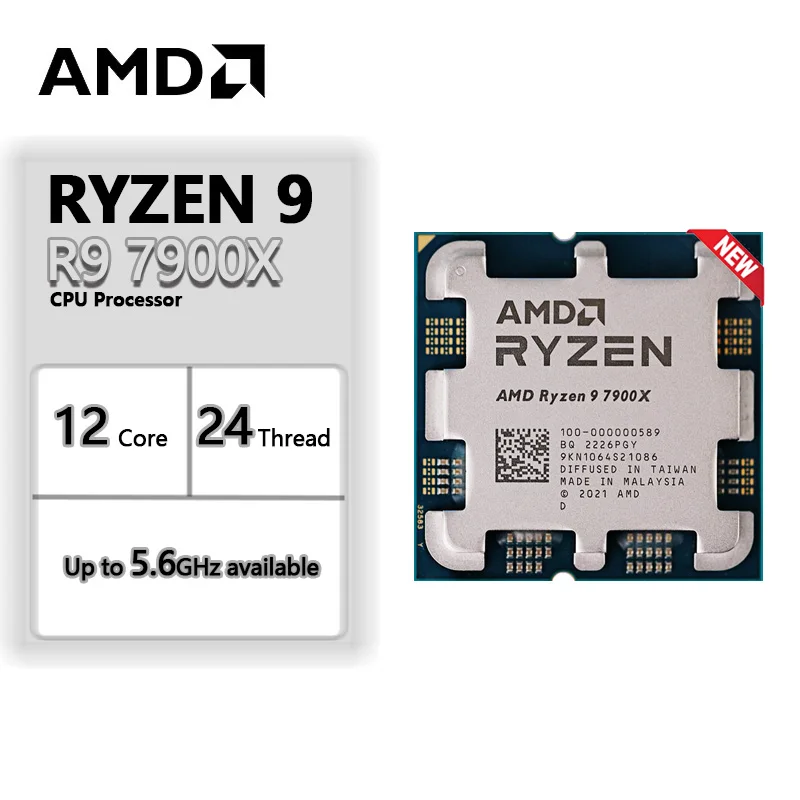 AMD Ryzen 9 7900X R9 7900X 4.7 GHz 12-Core 24-Thread CPU  5NM L3=64M 100-000000589 Socket AM5 New but without cooler