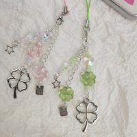 Pink Green Lucky Four Leaves Clover Keychain Y2K Vintage Star Clover Pendant Key Chain for Phone Korean Paired Keyring Friends