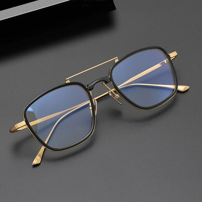 

Vintage Titanium Square Optical Glasses Frame Men Fashion Double Beam Prescription Eyeglasses Women Retro Pilot Myopia Eyewear