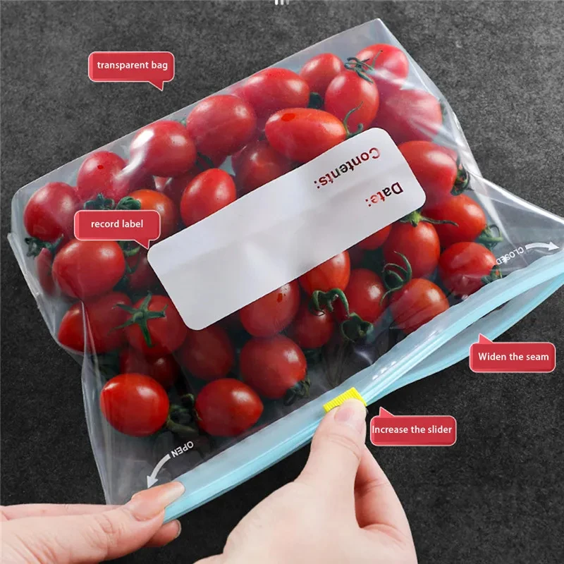 Reusable Plastic Food Storage Zip Lock Bags Fruit Vegetable Bag Kitchen Organizer Fridge Food Storage Bags Freezer Bags Ziper