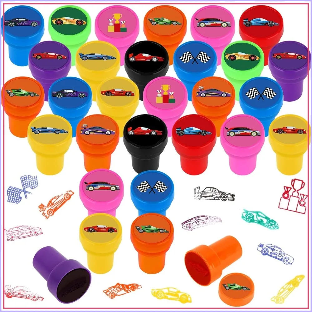 

24 Pcs Race Car Self Inking Stamps Mini Fast Cars Stamp Birthday Party Favors Classroom Rewards Carnival Prizes