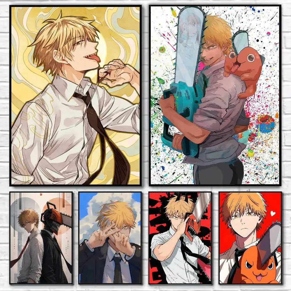 C-Chainsaw M-Man Denji Poster Self-adhesive Art Waterproof Paper Sticker Coffee House Bar Room Wall Decor
