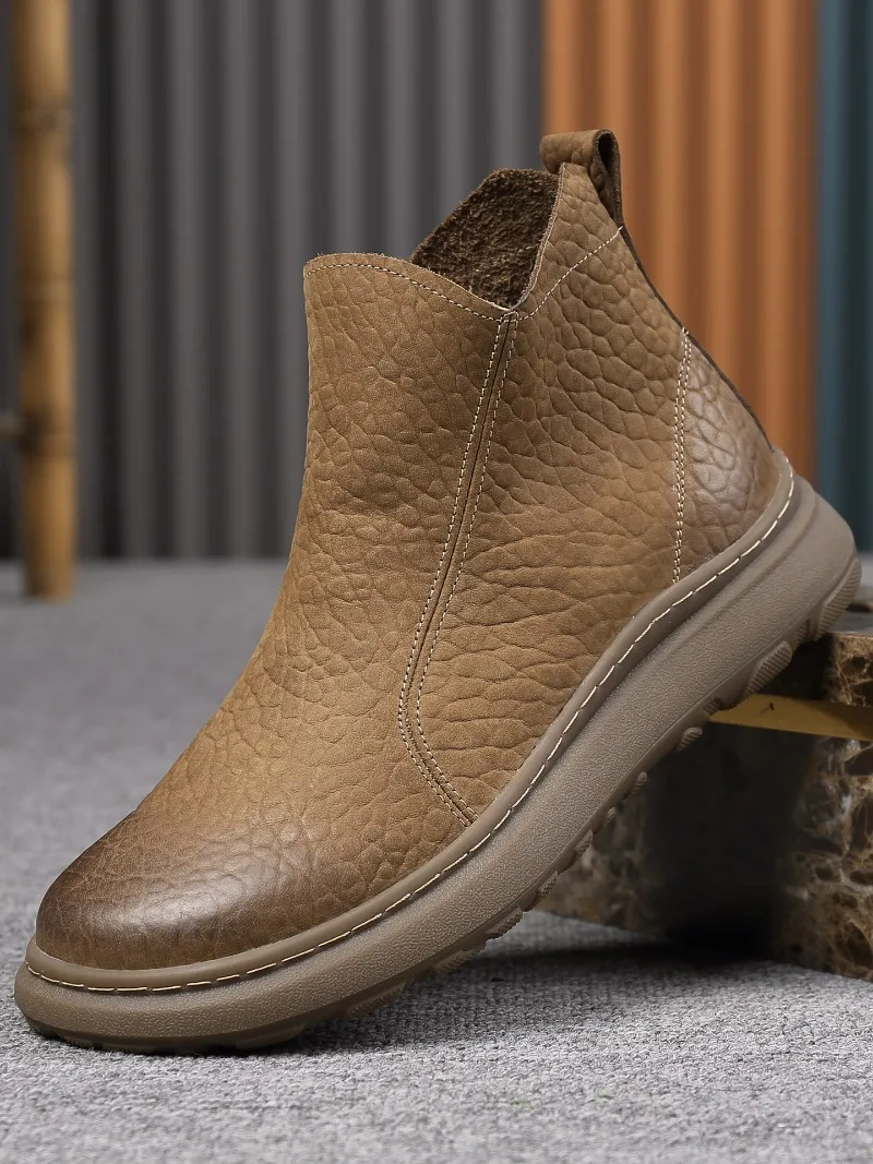 

Designer Luxury Shoes Men's Genuine Leather High Top Outdoor Casual Autumn Winter Ankle Boots Male Sport Flat Zip Leather Boots