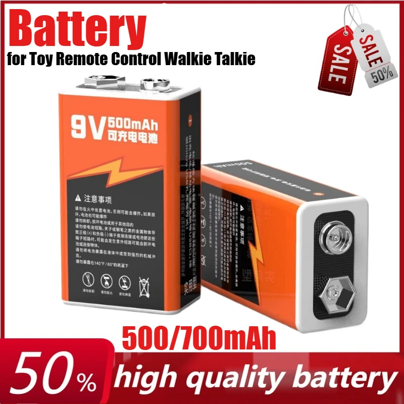 

9V 500mAh 700mAh Rechargeable Li-ion Battery for Toy Remote Control Walkie Talkie Multimeter Microphone Battery + Charging Cable