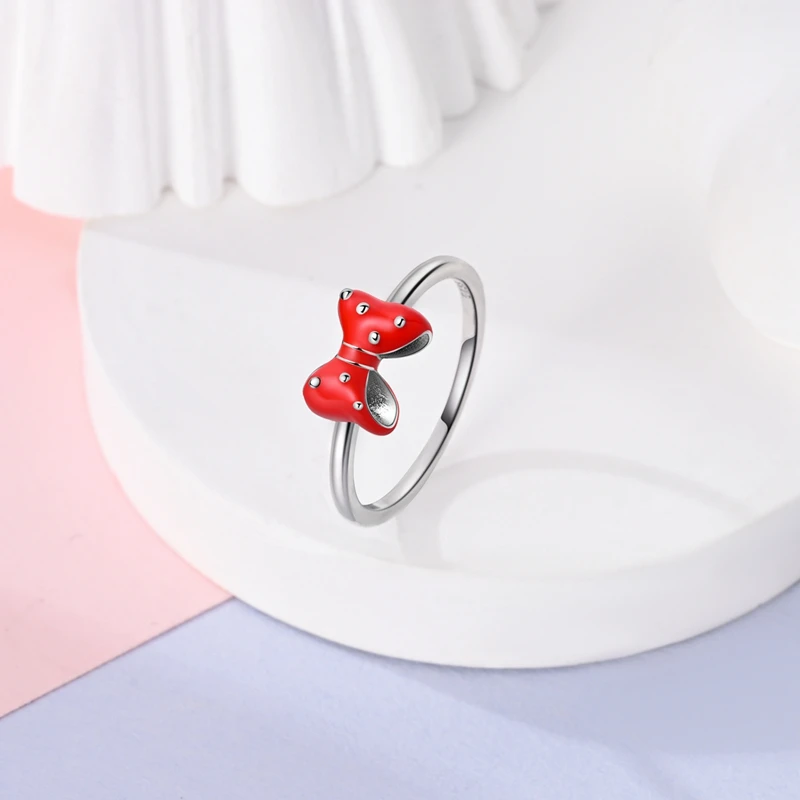 NEW 925 Sterling Silver Red Bow&Eternal Heart&Arrow of Love&Serpentine Ring Lucky Gift Jewelry for Girls