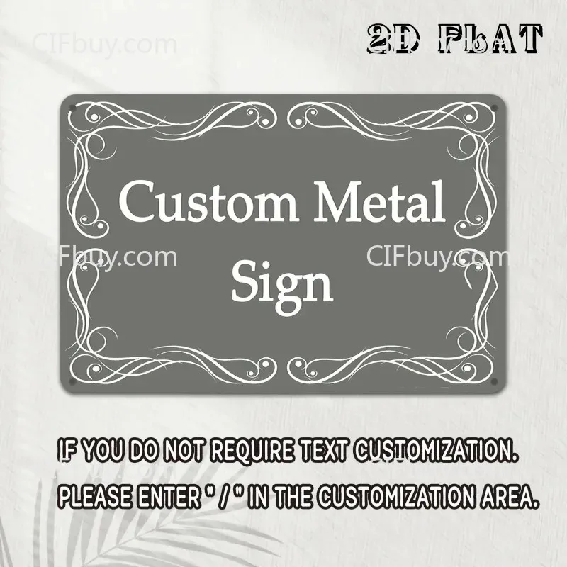 [2D Flat] Custom Gray Metal Sign, Vintage White Scroll Floral Border Personalized Text Wall Decor (Only For Decoration)