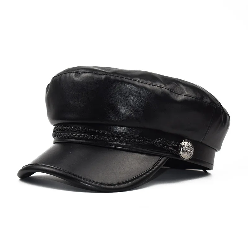 

Women's Autumn Winter PU Leather Artistic Octagonal Pumpkin Painter Hat Korean Version Beret Trendy