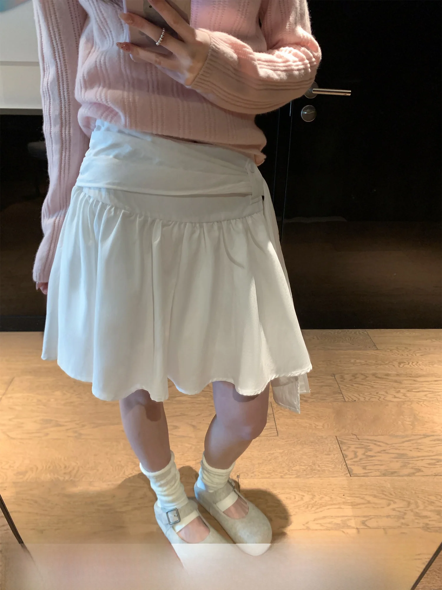 

Корейская женская юбка с высокой талией и поясом, новая универсальная миди-юбка свободного кроя А-силуэта для ранней весны