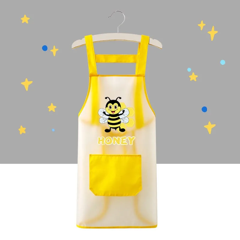 Semi Transparent Cute Kitchen Household Adult Antifouling Apron Sleeveless Waterproof PVC Cartoon Printed Women Aprons Cleaning