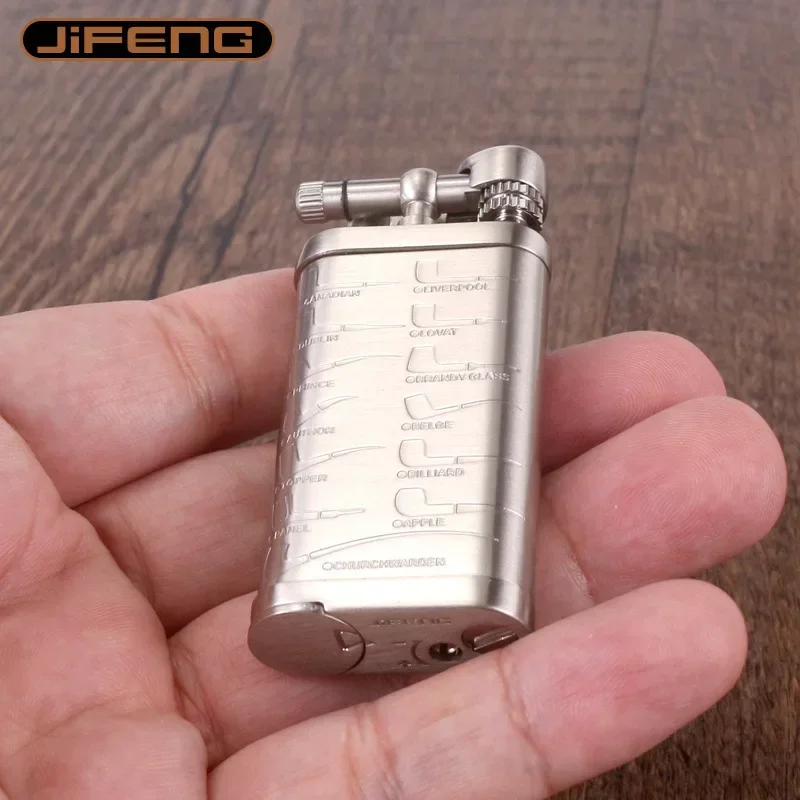 

JIFENG Pipe Dedicated Gas Lighter, Oblique Flame, Inflatable, with Pressing Rod, Retro Metal Grinding Wheel Lighter Gift Box