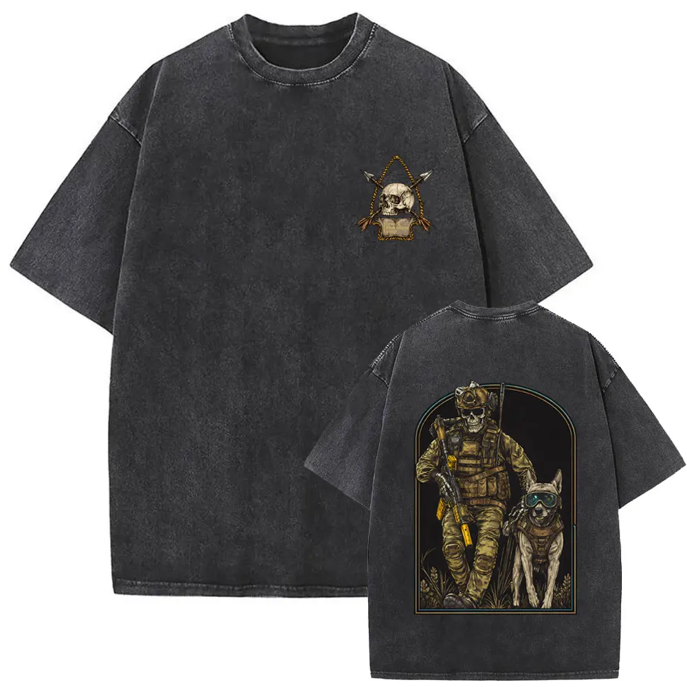 

Forward Observations Group Skeleton Wolf Vintage Washed T-shirt Men Military Wind Survey Soldier T Shirt Male Oversized T-shirts