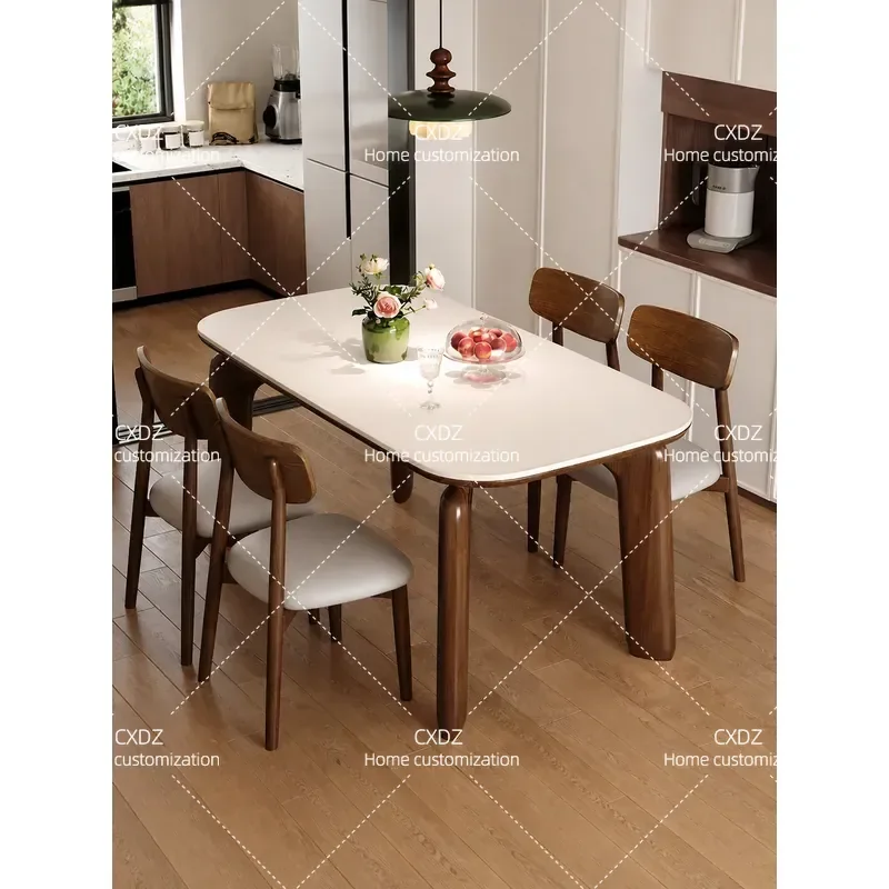 Blue Solid Wood Dining Table and Chair Set Rectangular Retro Style for Small Apartment Household Furniture