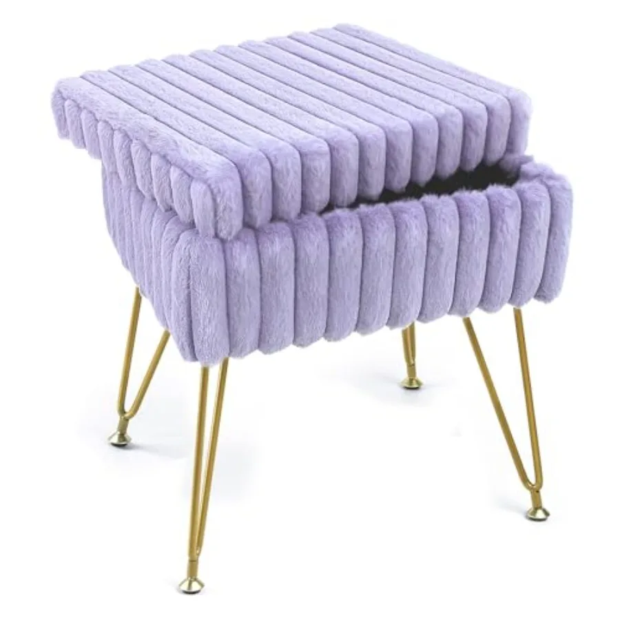 

Современный пуфик-табурет для туалетного столика с отсеком для хранения, мягкой обивкой из искусственного меха и металлическим основанием, пушистая подставка для ног, журнальный столик