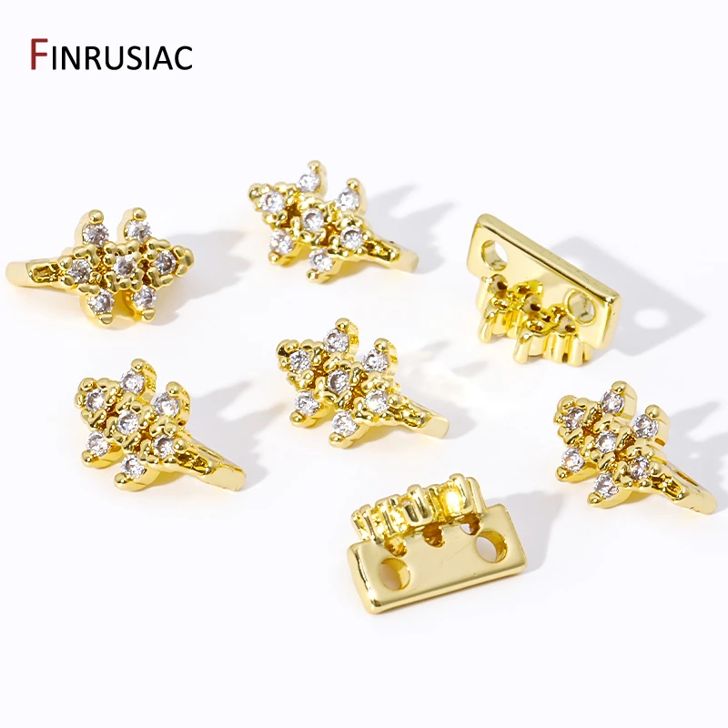 18K Gold Plated Brass Inlaid Zircon Flower Shape Beads Separators Connector,2 hole Separators Bars For Jewelry Making Supplies