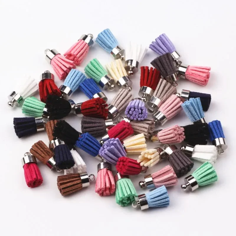 100pcs Mix Color  Tassels 16mm Small Suede Tassel Earring Necklace Parts Jewelry With Copper Metal Caps Diy Accessories