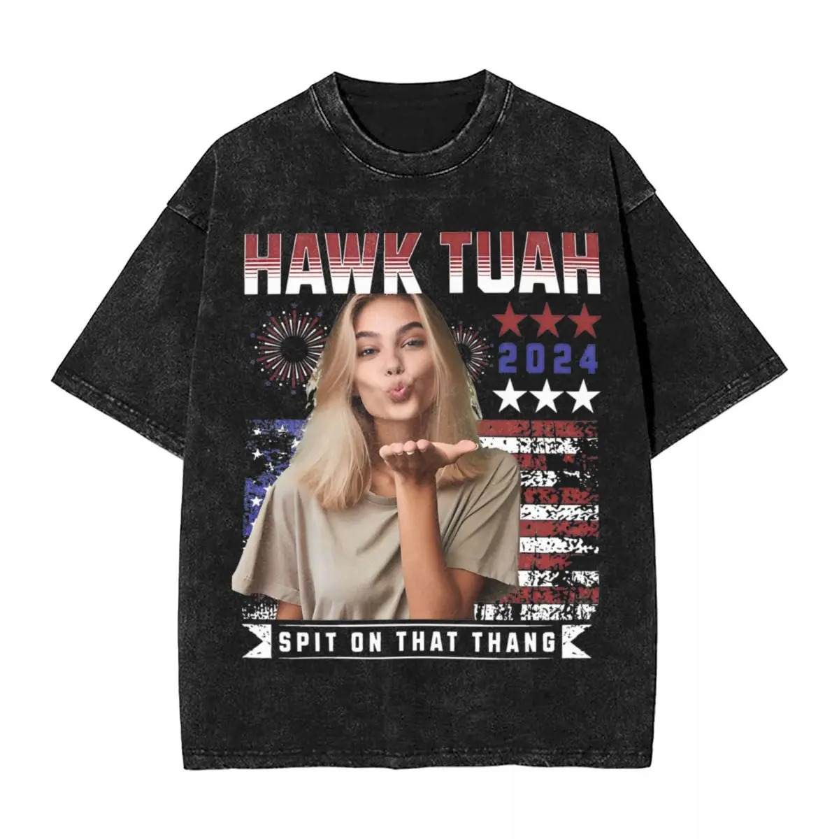 Hawk Tuah 24 Spit On That Thang T Shirt Hip Hop Washed Oversize T-Shirts Vintage for Men Women Tops Streetwear Printed Tees