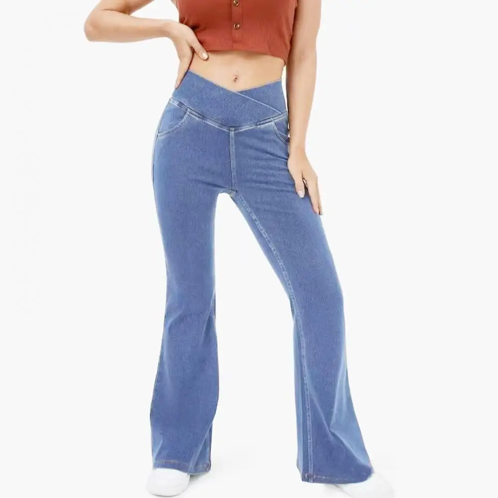 

Свободные джинсы, стильные женские расклешенные джинсовые брюки с высокой талией и перекрестным поясом, облегающие джинсы, модная уличная одежда