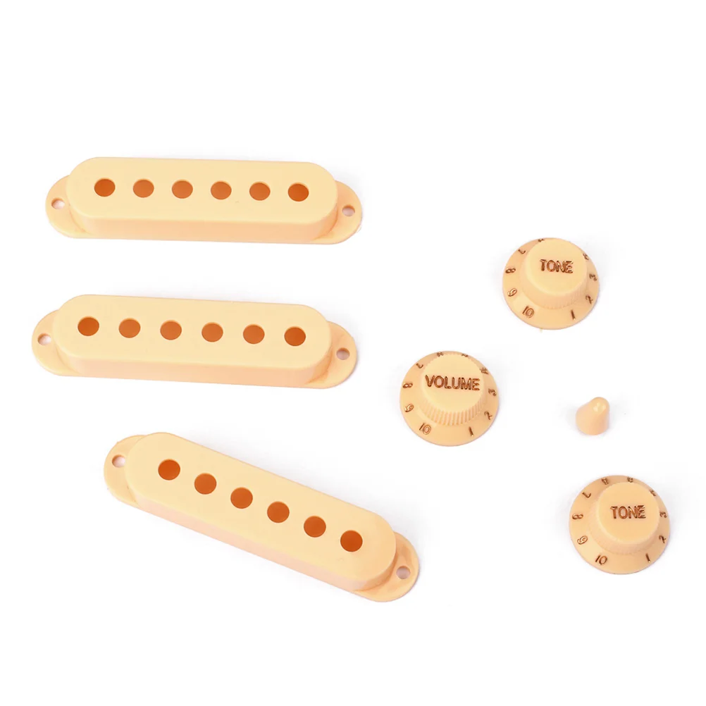 3 PCS 48/ 50/ 52mm Single Coil Pickup Covers Volume Tone Knobs Tip Set for ST Electric Guitar Replacement Parts (Beige)