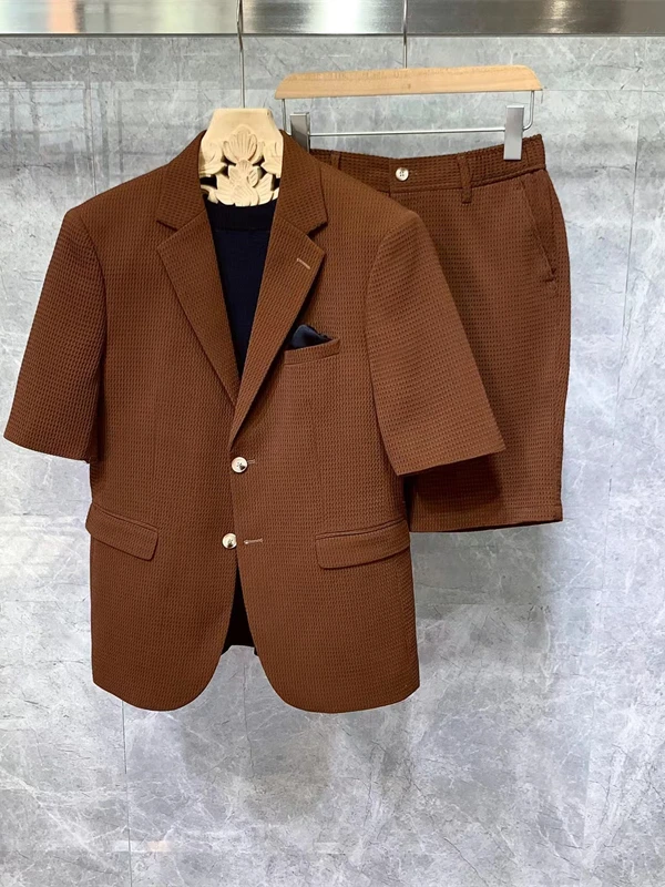 

Summer New Men's Haome Thin Sve Suit Set Korean Faion Urban Sle Two-Piece Set Five-Point Pants f Sve Suit