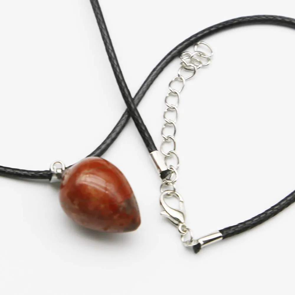 Natural Stone Water Drop Multicolor Leather Rope Necklace Pendant Reiki Charm Jewelry Accessories Wholesale Festival Gifts 10PCS