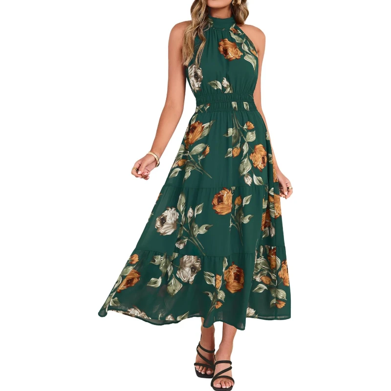 Women's Floral Maxi Halter Dress for Weddings