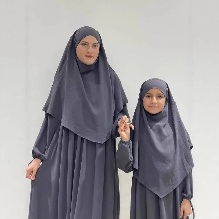 

New Arab Girls Set Parent-Child Mother's Robe Prayer Party Dress Khimar Jalabiya Muslim Women Kids Abaya Eid Djellab Hijab Burqa