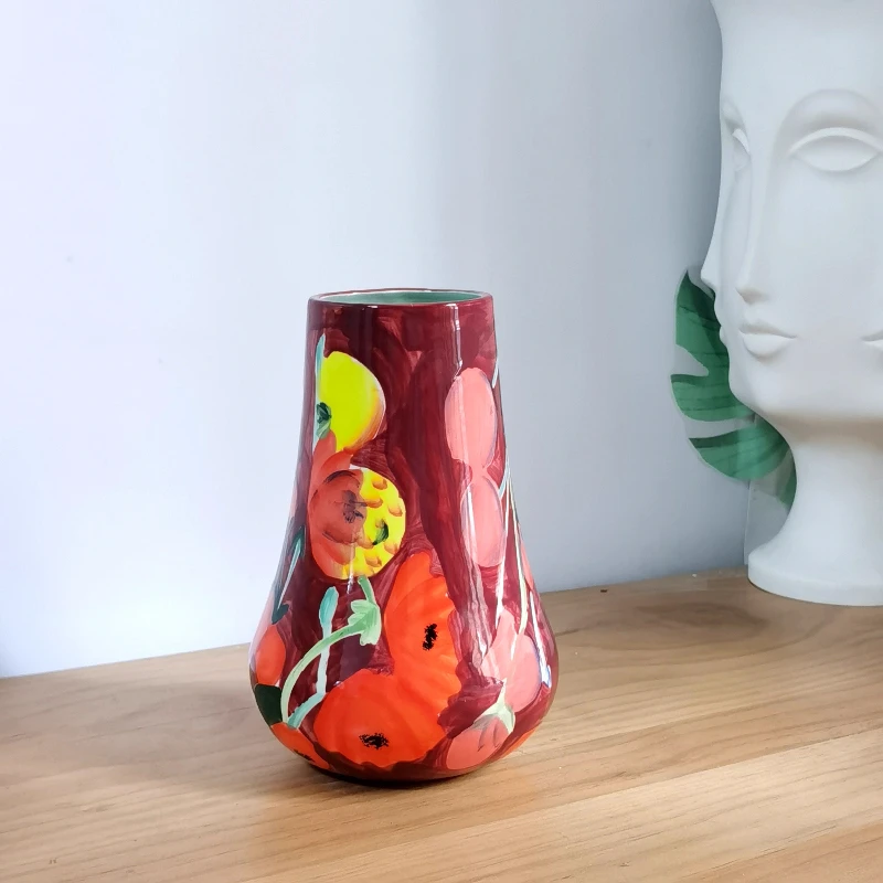

Nordic hand-painted red ceramic vase decoration living room bedroom dining table flower arrangement art vase wedding decoration