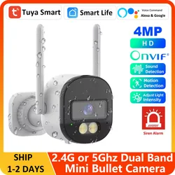 Tuya-cámara tipo bala para exteriores, 4MP, 2,4 ghz, WIFI, impermeable, Onvif, conversación bidireccional, detección de movimiento, sirena, alarma, cámaras IP con Alexa y Google