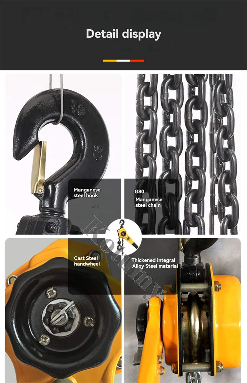 0.75T/1T Pulling Wrench Hoist Manganese Steel Hook Hand Chain Hoist Portable Lever Block Inverted Chain Hoist Tightener