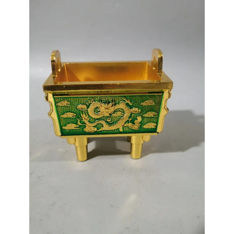 

Yellow Bronze Tripod Decoration Square Bronze Tripod Relief Dragon Cloisonne Enamel Bronze Ware Home Worship Incense Burner Craf