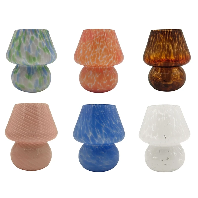 Mushroom Table Lamp Small Bedside Table Glass Lamp Translucent Glass Desk Lamp For Living Room US Plug-Retail