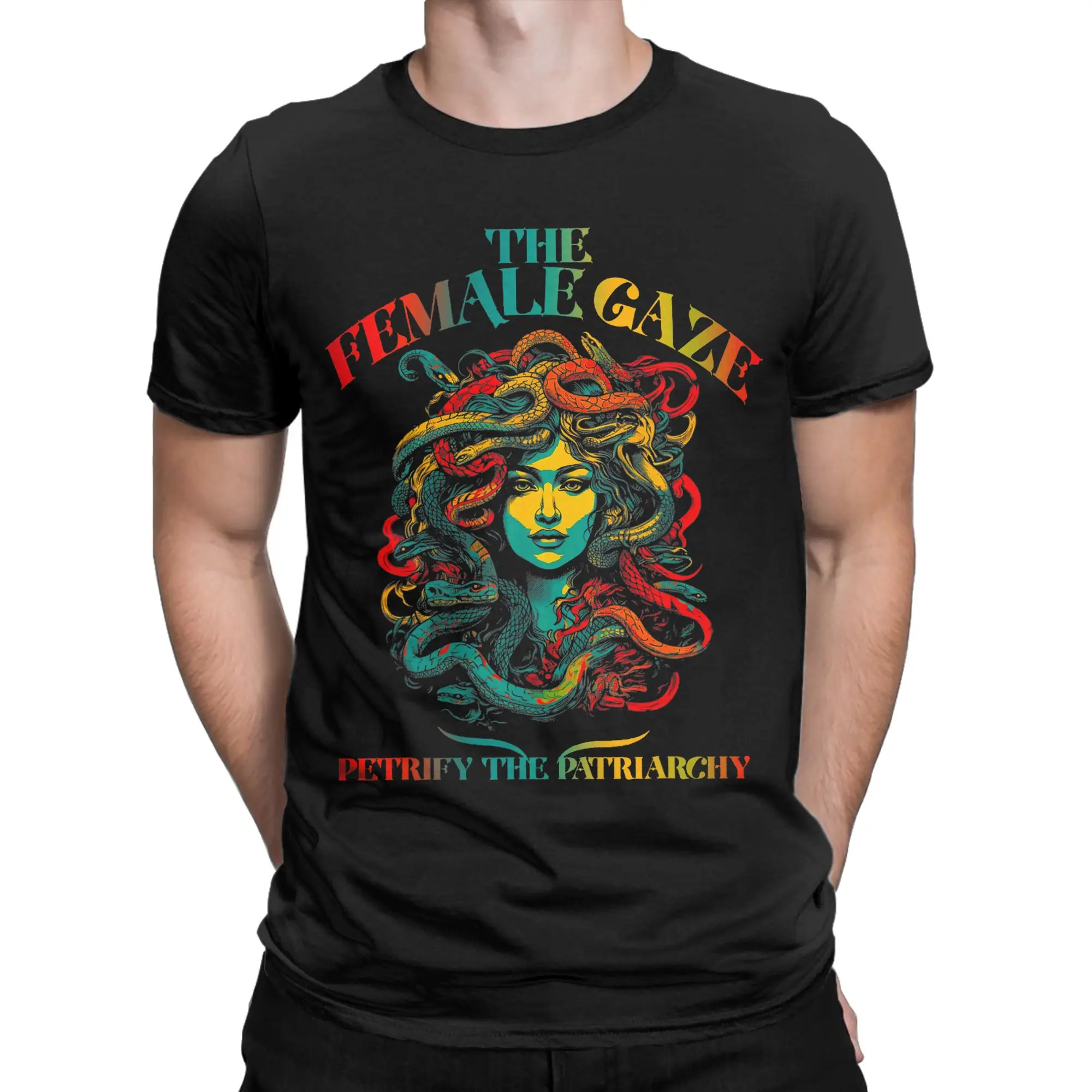 The Female Gaze Petrify The Patriarchy Medusa T-Shirt Men's Y2K Casual Pure Cotton T-Shirts Summer O-Neck Hip Hop Tees Oversized