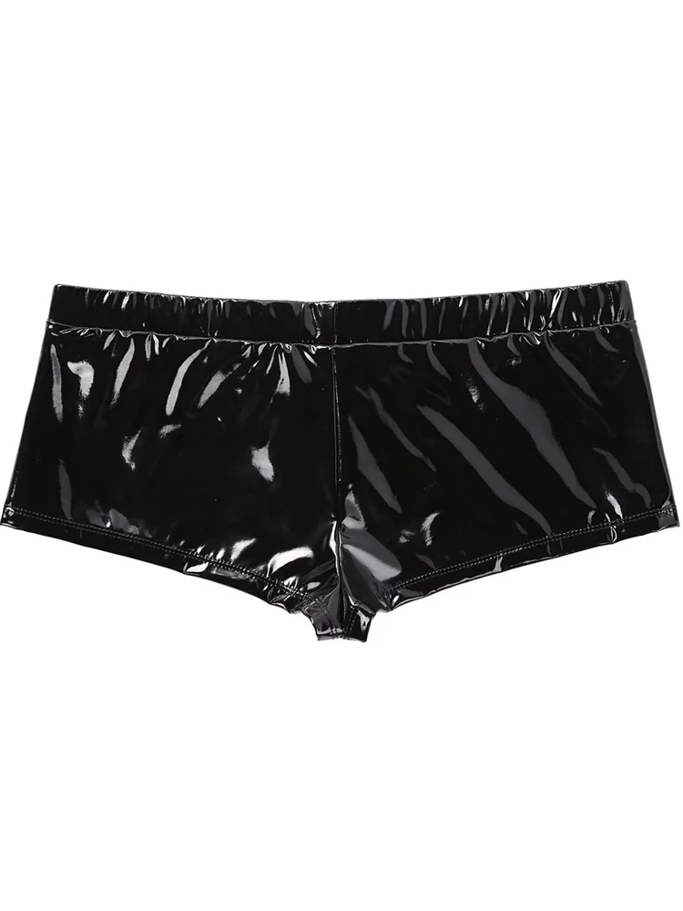 S-5XL Faux Shiny PU Leather Boxershorts Men Underwear Wet Look PVC Boxer Shorts Open Hole Trunks Tights Sexy Calzoncillo Briefs