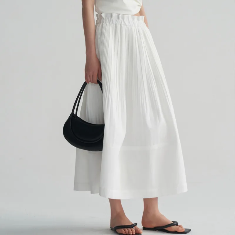 YFPF – jupe longue décontractée pour femmes, taille élastique, couleur unie, ligne A, ample, mode, vêtements polyvalents, nouvelle collection printemps 2026