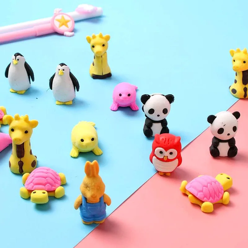 10 pezzi carino gomma a forma di animale Cartoon Design gomma cancelleria Puzzle gomma giocattoli