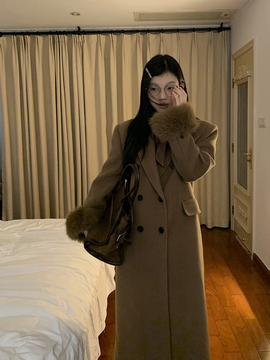 Red Celebri Woolen Coat Women's Autumn Winter 2025 New High-End Feeling Tweed Cotton Coffee Color Suit Woolen Coat