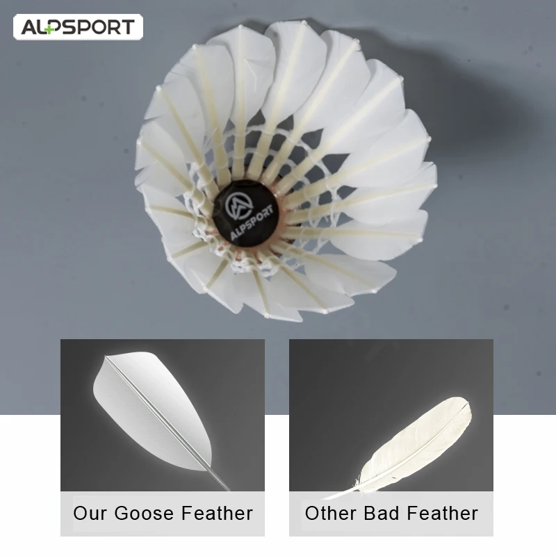 ALPSPORT كرة الريشة جبال الألب التوأم سلسلة الأبيض بطة ريشة الأصلي دائم الريشة للنوادي والتدريب المبتدئ الريشة