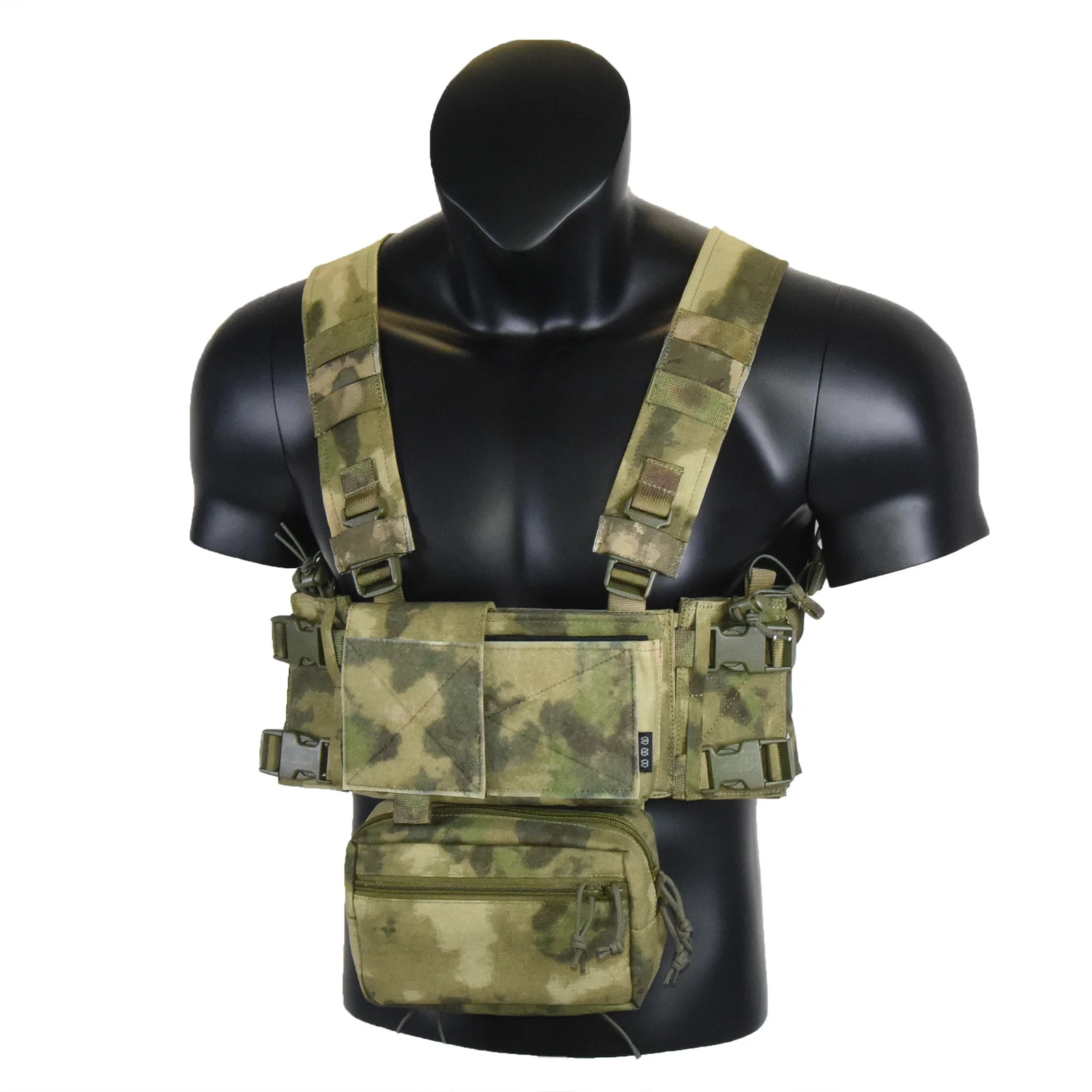 ATFG CAMO Micro Chest Rig with 5.56/7.62 Magazine Holder,Wing Pouches,Dangler Pouch,Fat Strap Shoulder Harness Set