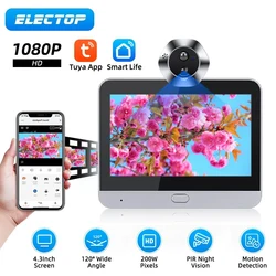 ELECTOP 스마트 홈 초인종 카메라, 와이파이, 투야, 문짝 벨 아이, 구멍 카메라, PIR 모션 감지기, IR 디지털 뷰어