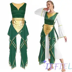 Women Sleeveless Church Choir Worship Liturgical Praise Dance Costume Tunic Sides Split Lace Up Pullover Tops Overlays Gown