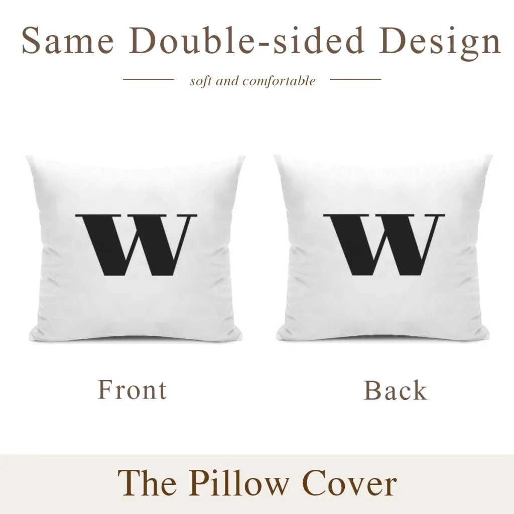 w initial  Pillow Case Home Bedroom Living Room Sofa Cushion Cover 45x45cm Peach Skin Pillowcase