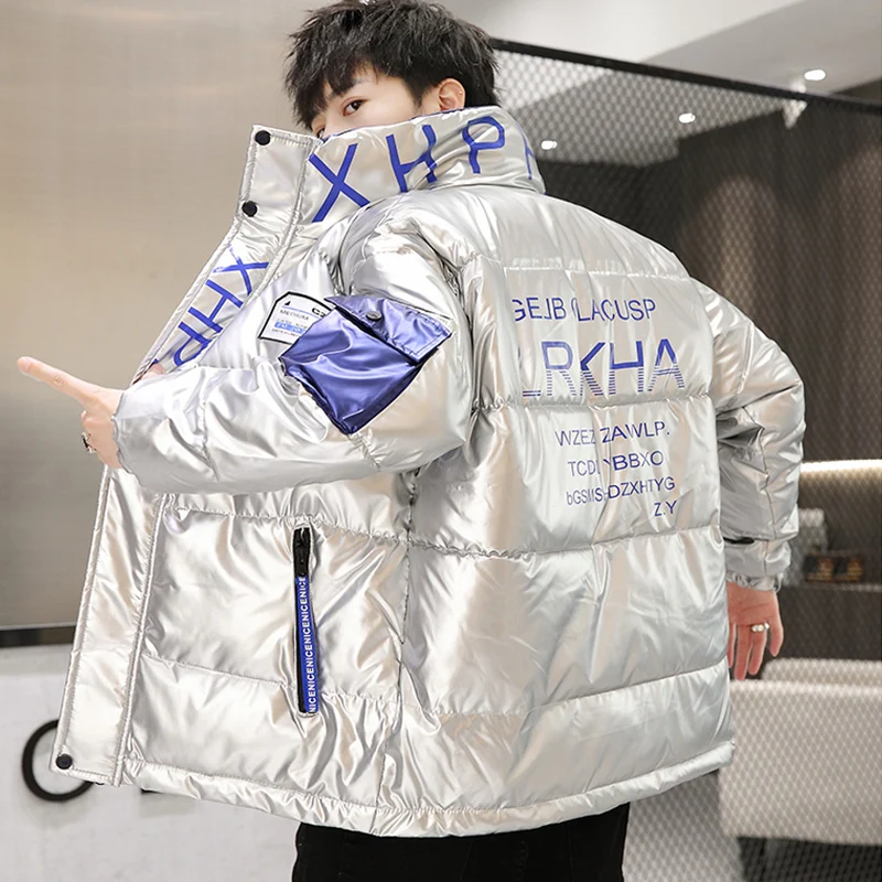 

Nice Autumn Winter Men's Korea Thick Warm Cotton-Padded Jacket Waterproof Slim Bright Down Coats Shiny Parkas Outwear Top