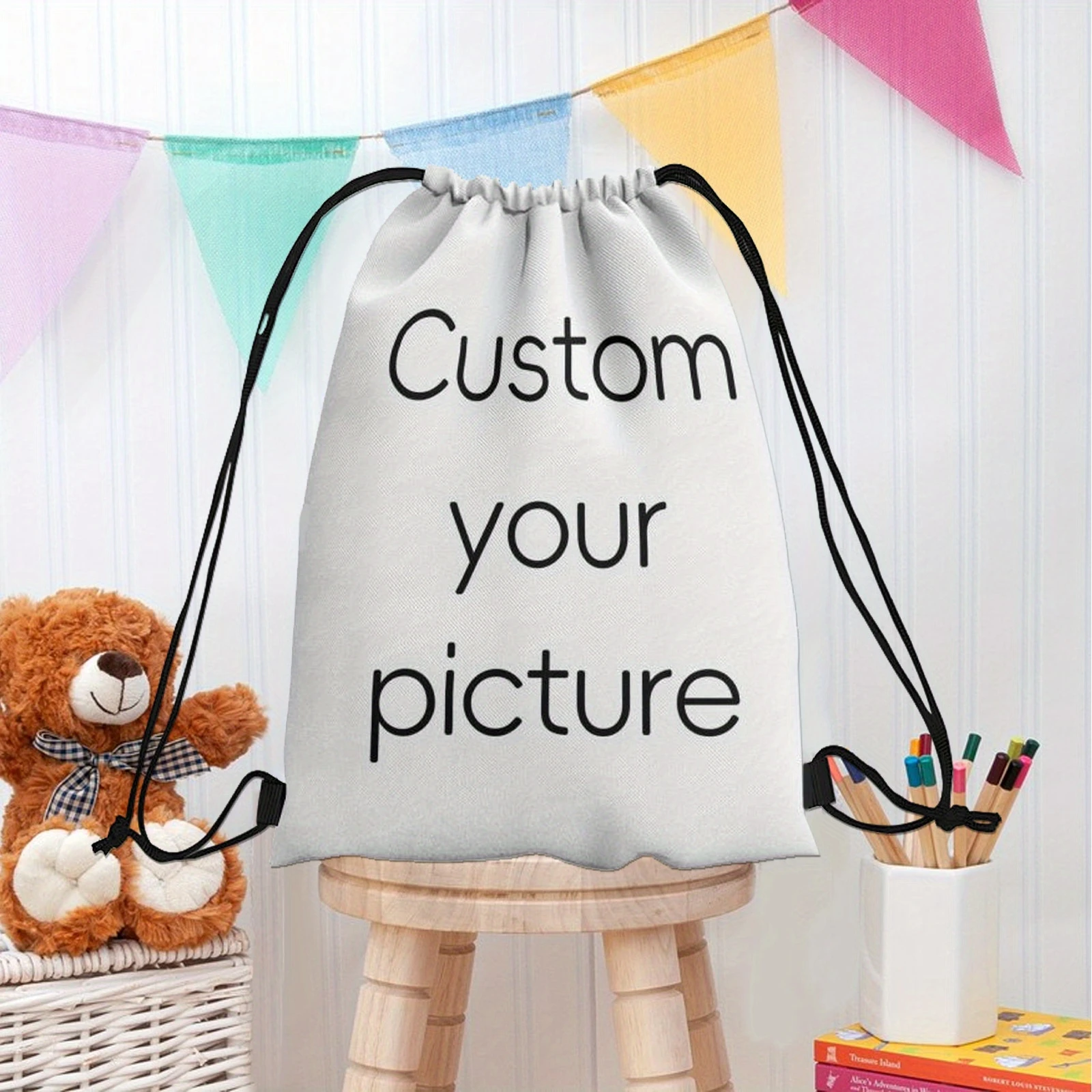 Customizable Drawstring Backpack Print Your Name & Image Sports Outdoor Rucksack Lightweight Waterproof Storage Sack for Travel