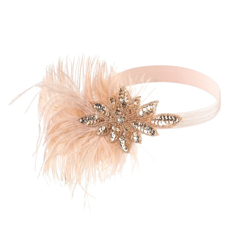 1920s ماكياج الكرة الديكور ريشة عقال غاتسبي حفلة السيدات خوذة فستان عتيق حتى الزعنفة ريشة عقال