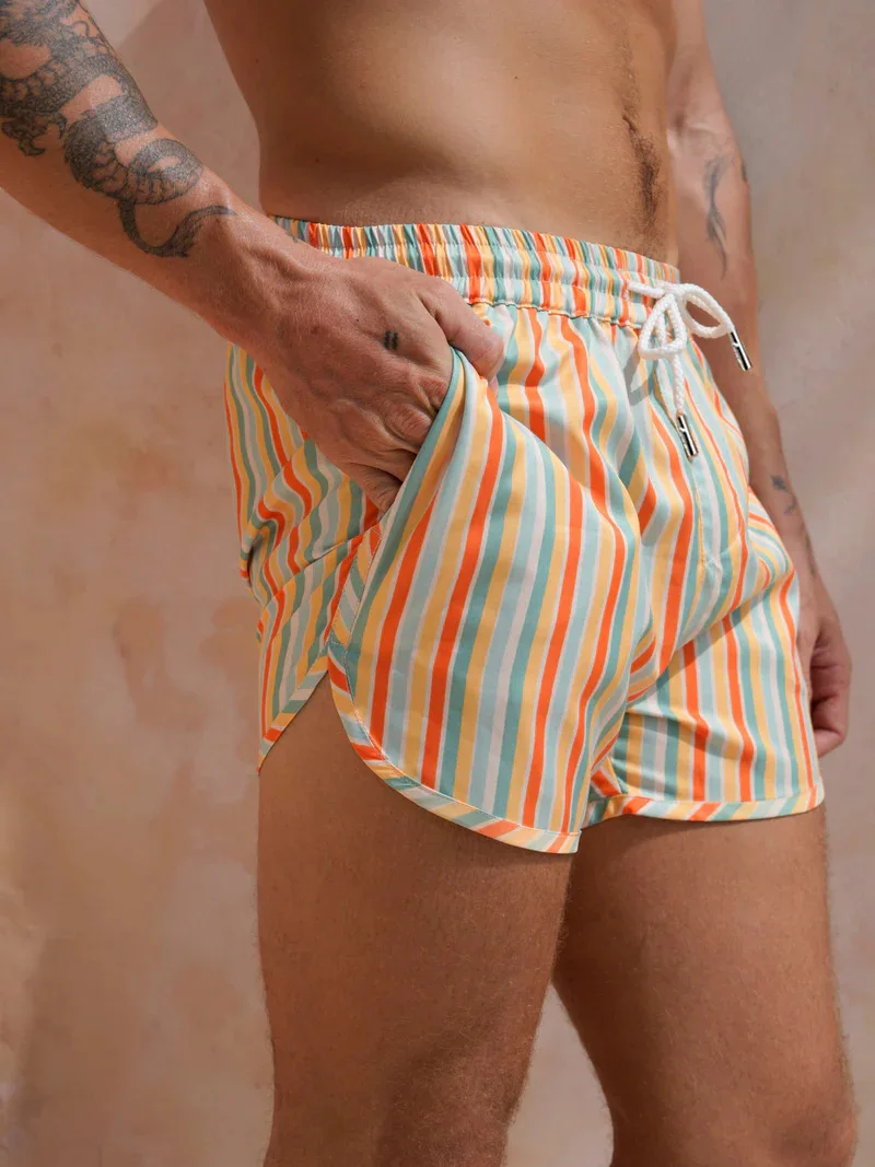 Summer Men's Sporty Casual Shorts - Polyester Woven Quick-Drying Fully Printed Fitness Single-Layer Beach Pants for Men