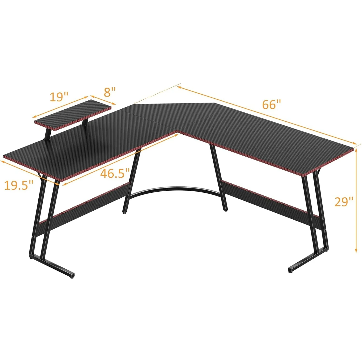 L Shaped Gaming Desk Computer Corner Desk Table with Large Monitor Riser Stand for Home Sturdy Writing Workstation (66 Inch)