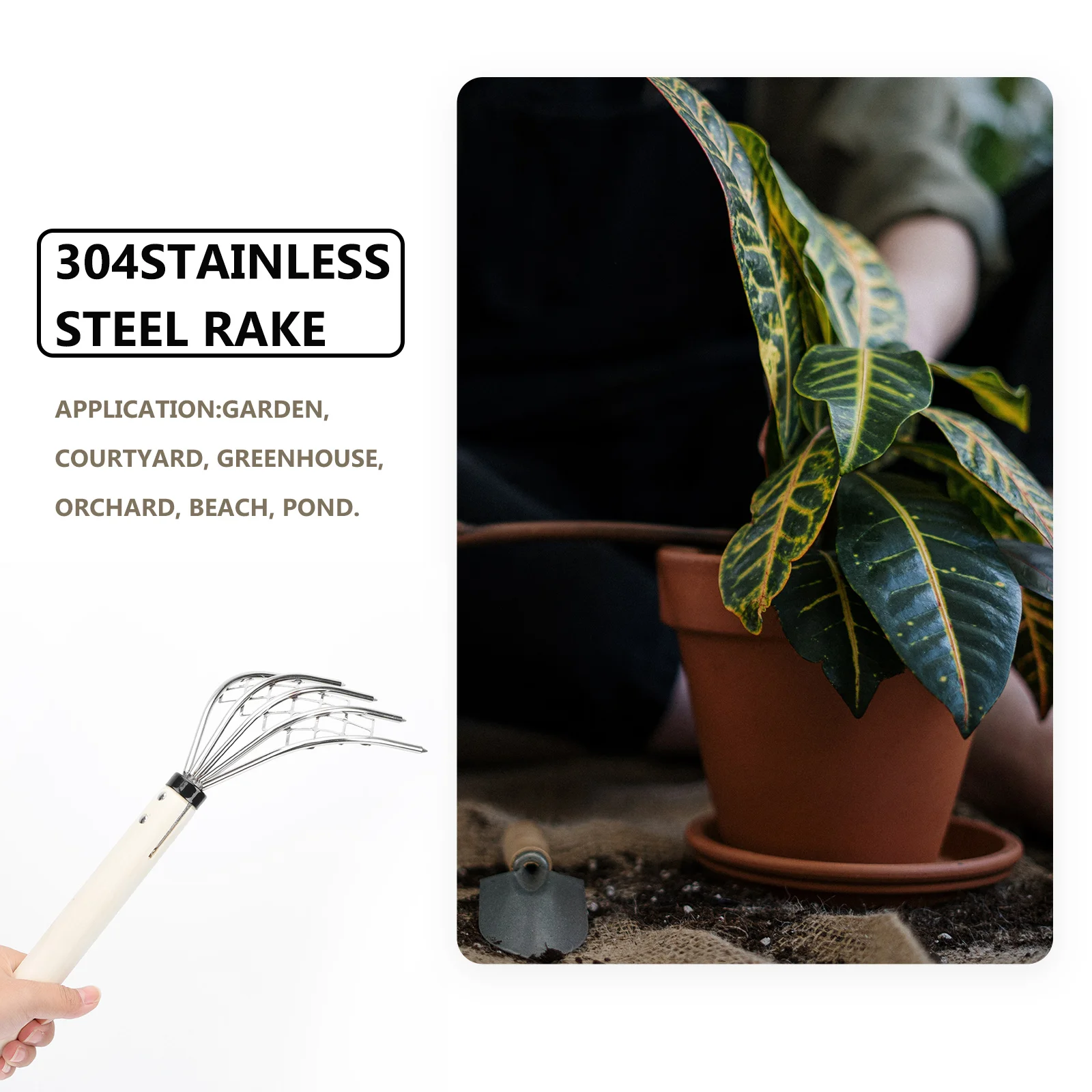 

1Pcs Heavy Duty Steel Rake 5 Claw Wood Handle for Digging Clams Oysters Shellfish Garden Soil Loosening Outdoor Seaside Tool